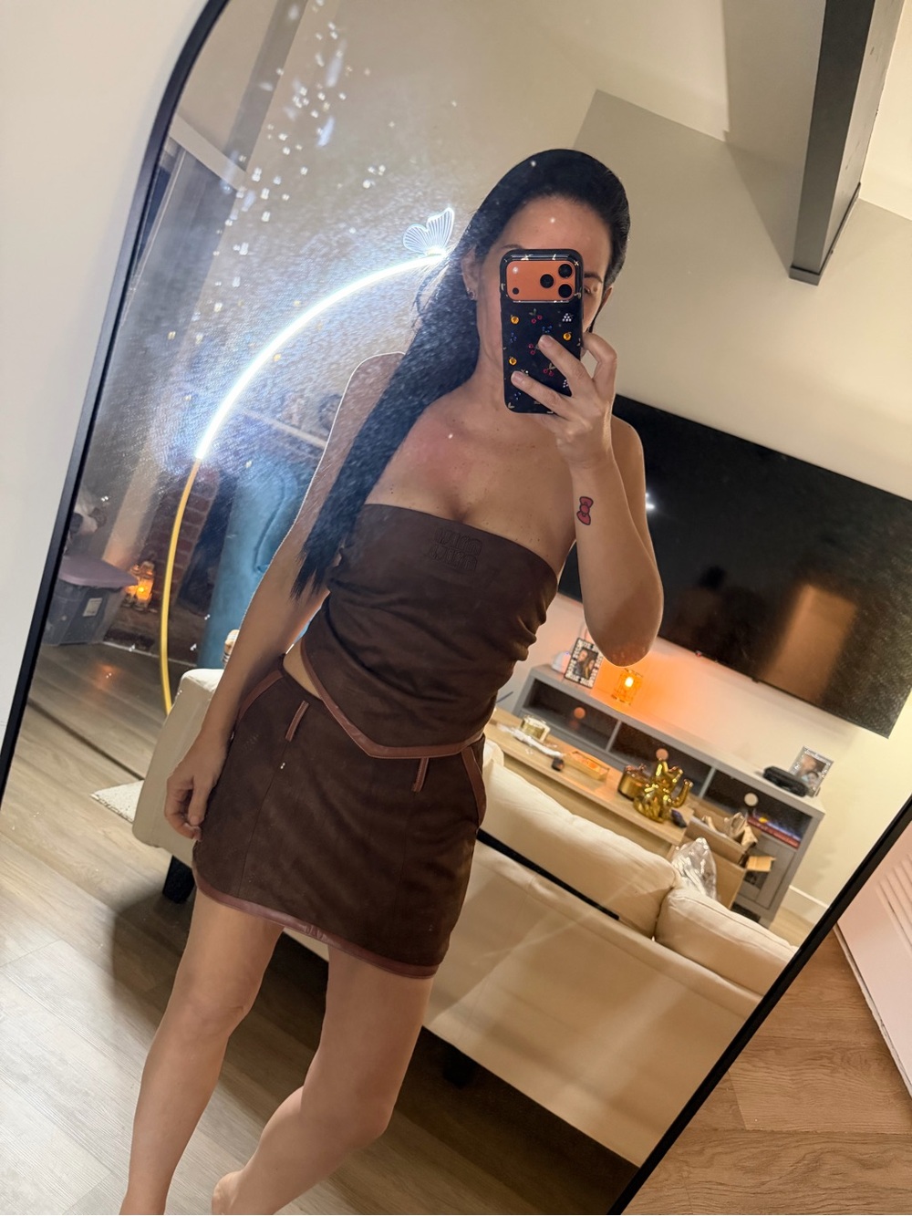 Miu Miu Brown Suede Mini Skirt Set with Contrast Trim - Picture 8 of 9